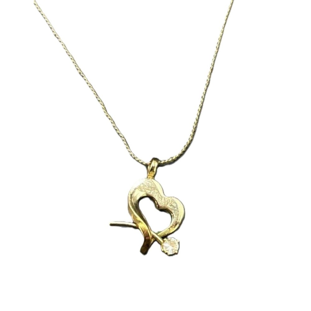 PPC Stamped 14K Yellow GF Heart Diamond Accent Rose Pendent on 14K YG Chain